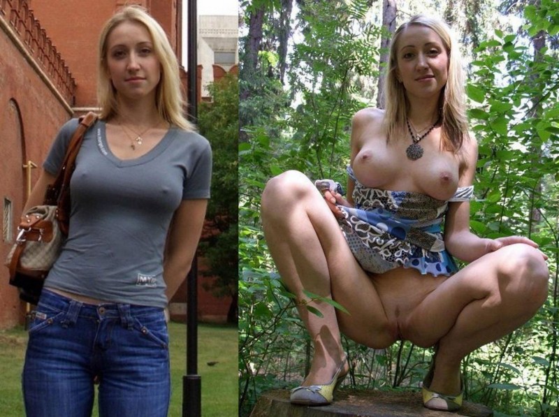 Women in clothes without panties