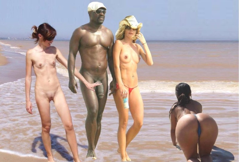 Naked blacks on a nudic beach