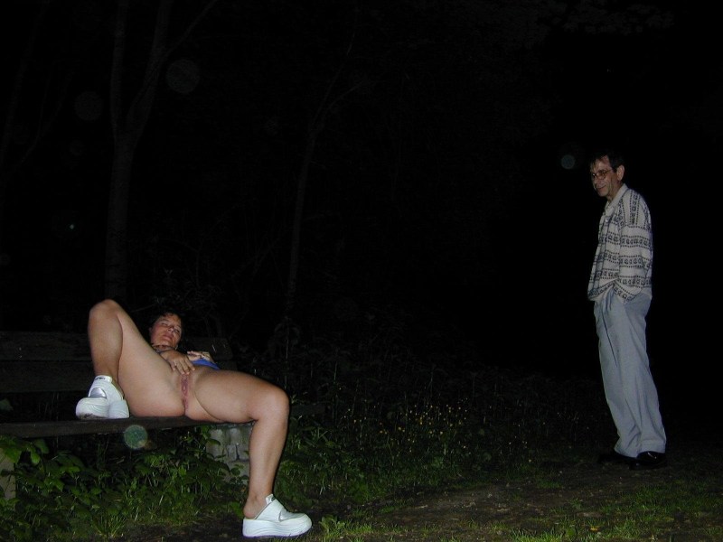 At night in a park without panties