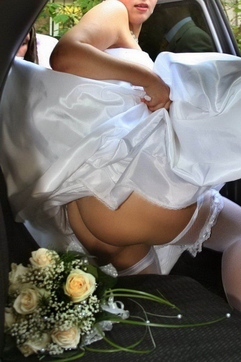 Under a dress at brides without panties