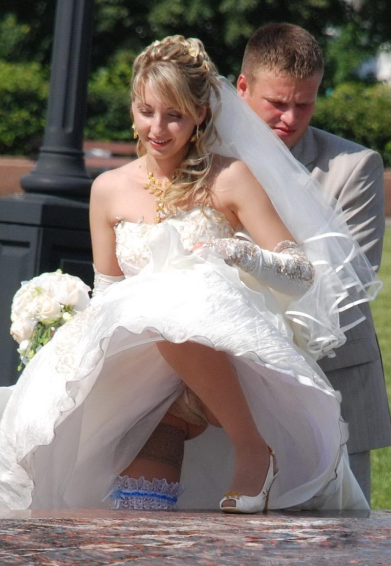 Girls in wedding dresses without panties