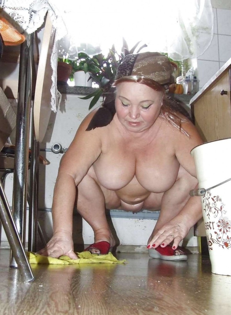 Naked mature women are cleaned