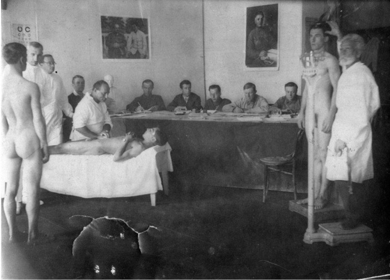 Naked draftees on a medical examination