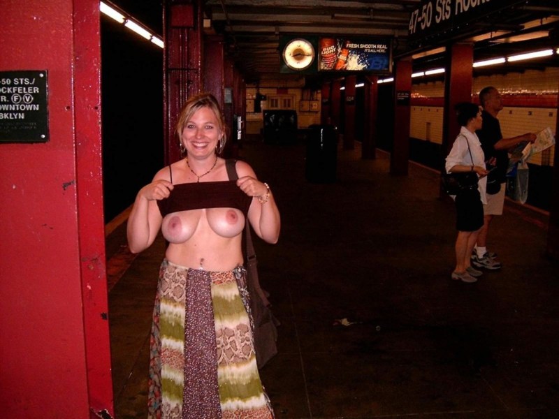 Showed breasts in a public place