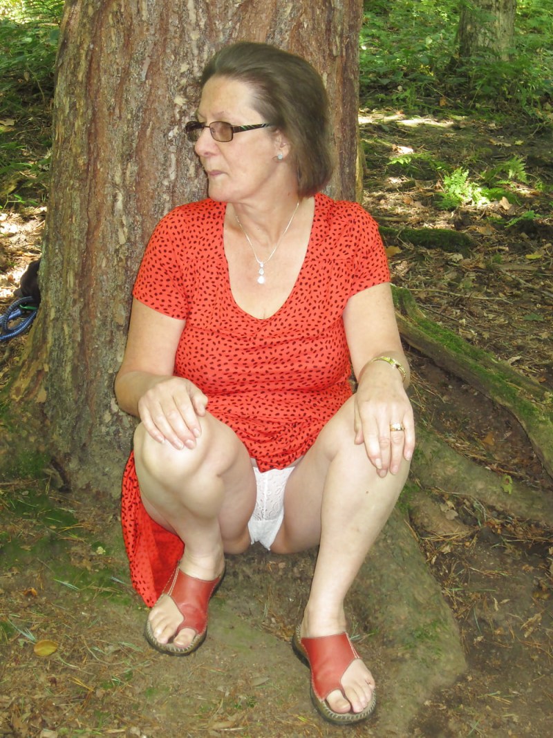 Panties under the skirt in elderly women