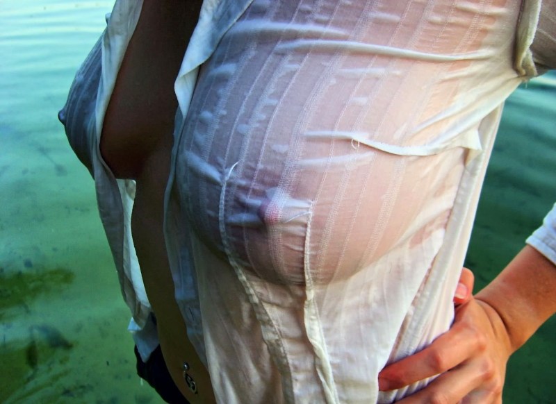 Breast under a wet T -shirt