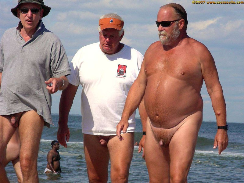 Naked fat men on the beach