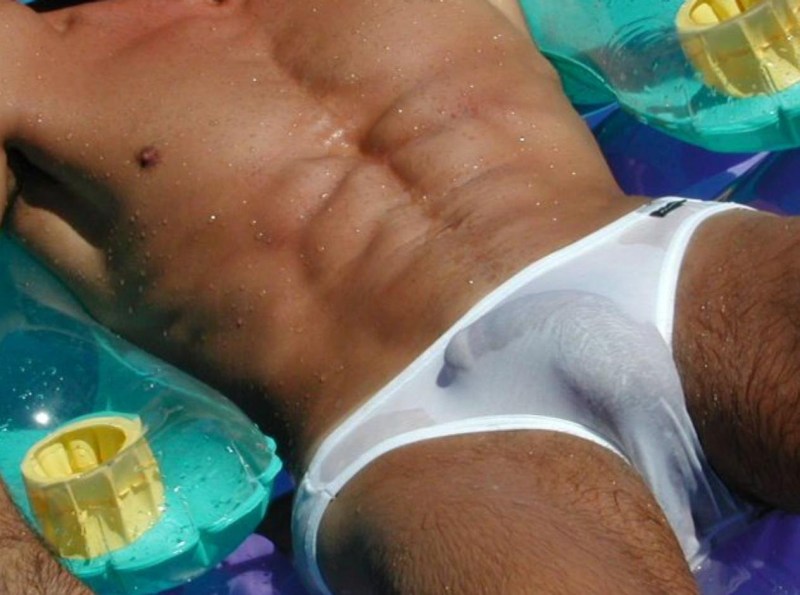 Male members in swimming trunks