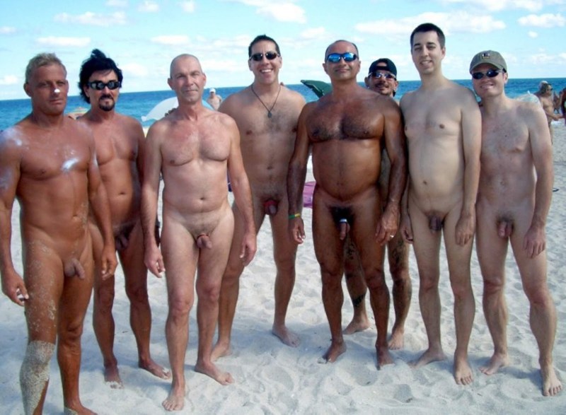 A lot of naked men on the beach