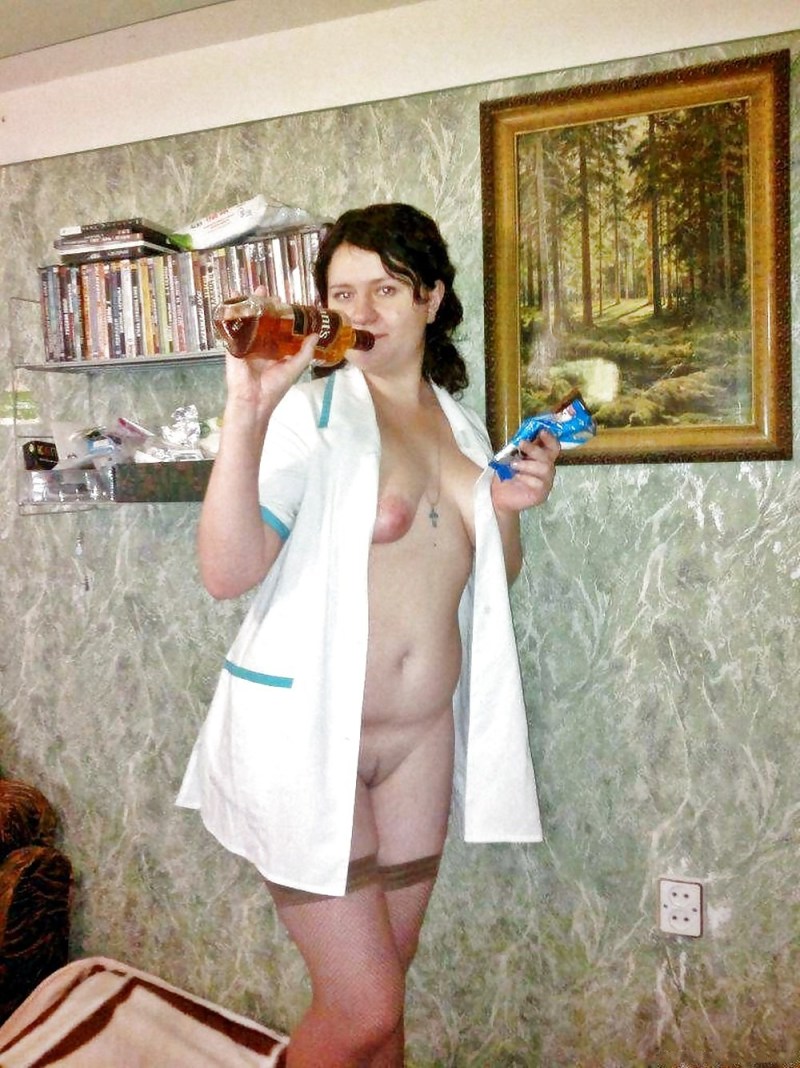 Adult naked women in a dressing gown