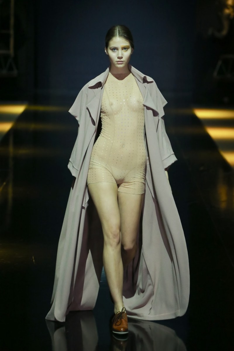 Models on the catwalk without panties