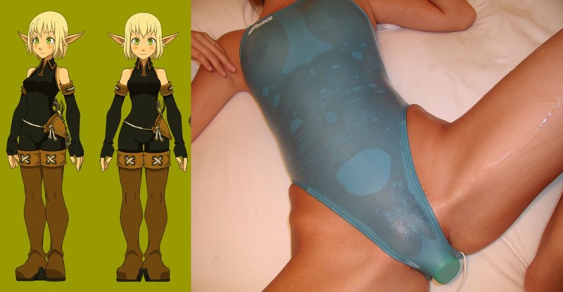 Masturbation in a shaggy swimsuit