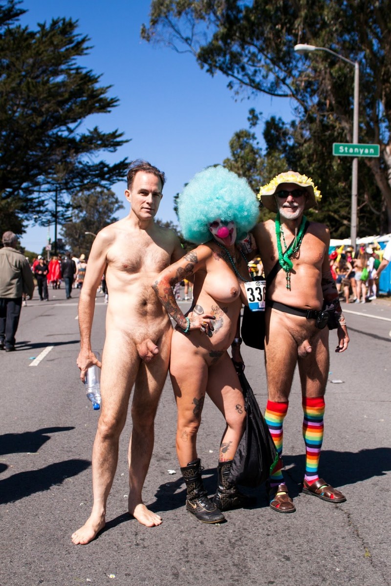 Parade of naked people on the street