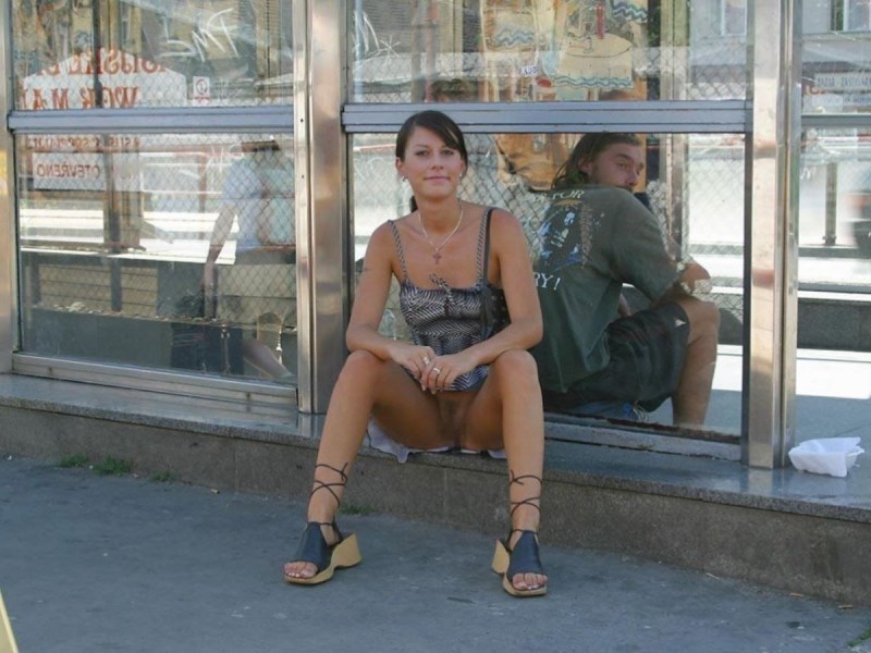 Without panties in crowded places