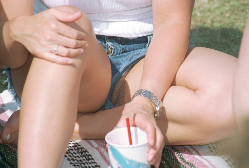 Without panties under shorts