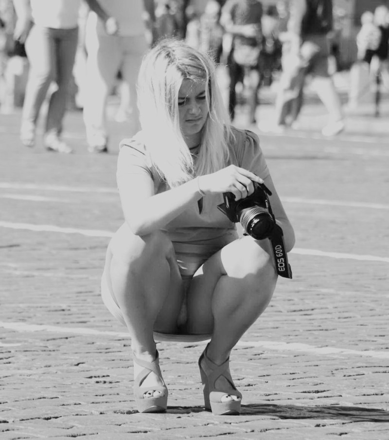 Woman photographer without panties