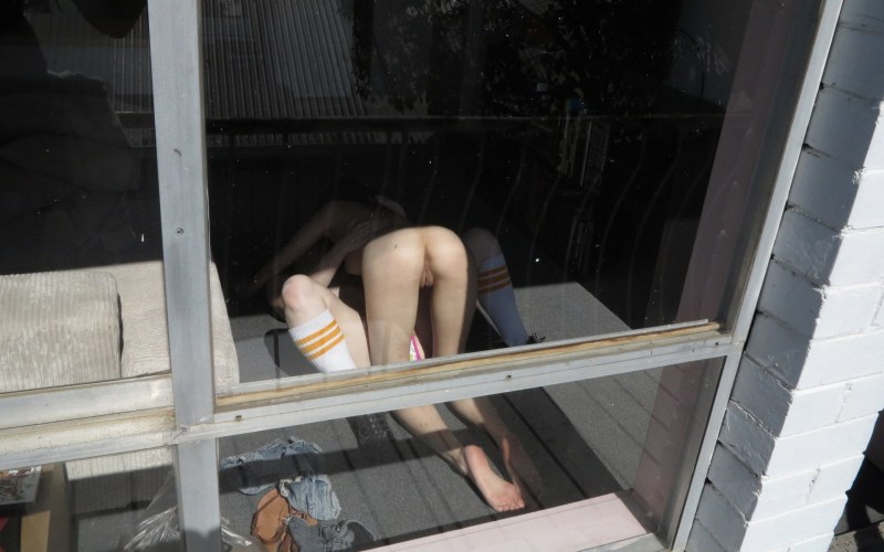 Girls without panties on the balcony