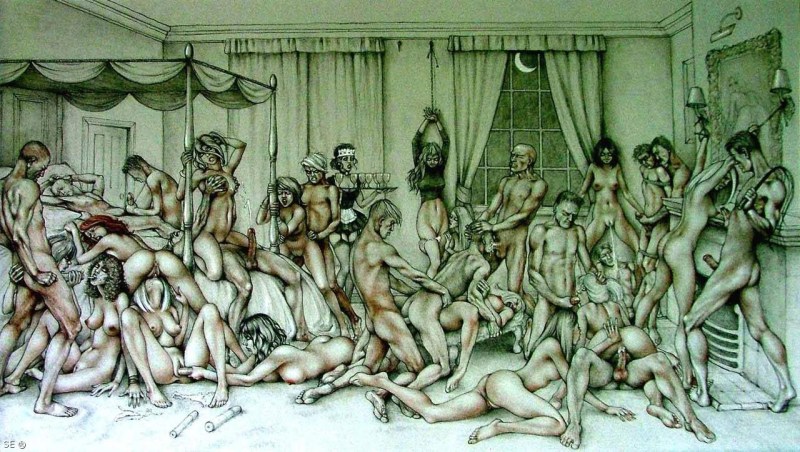 Erotic illustrations of orgies
