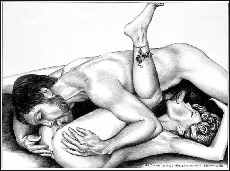 Cunnilingus drawing with a pencil