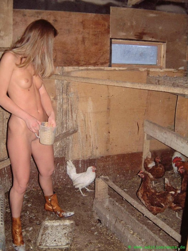 Girls nude in chicken coop