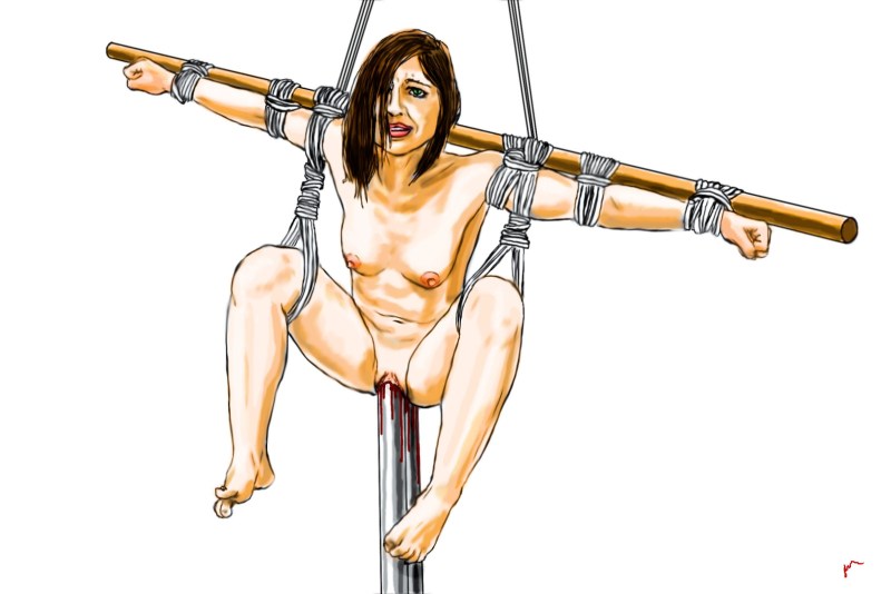 Naked women planted on a stake