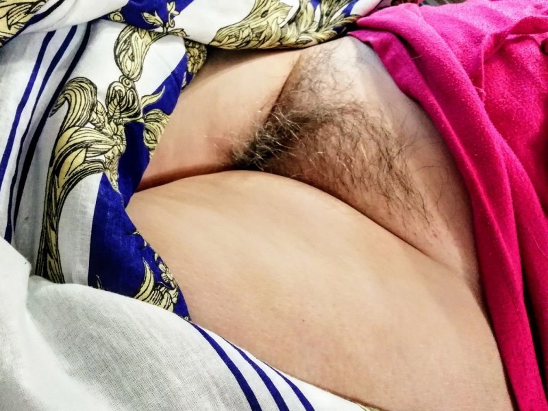 Hairy pussy sleeping under a robe