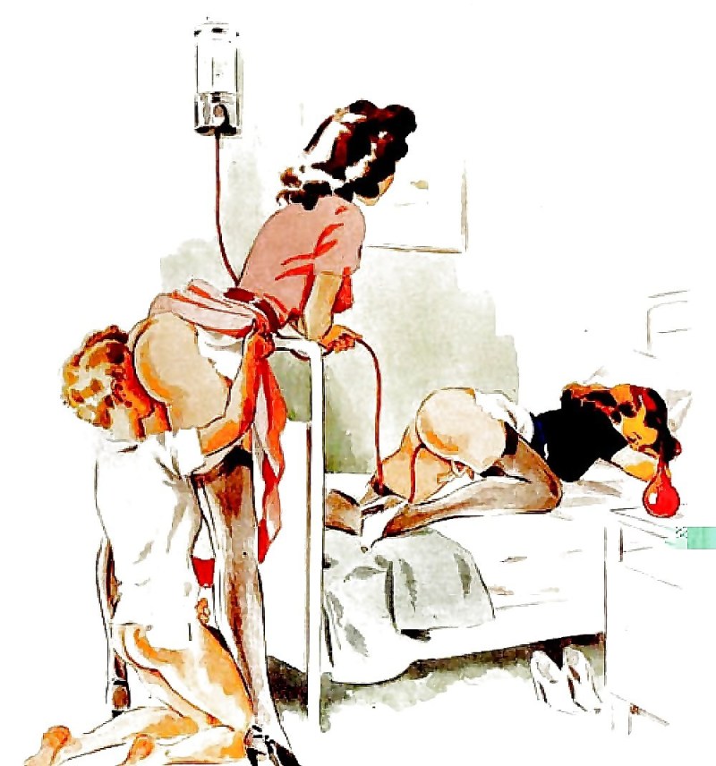 Erotic drawings of the enema