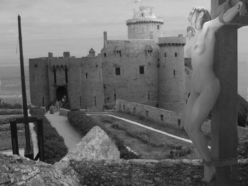 The girl undresses in the castle