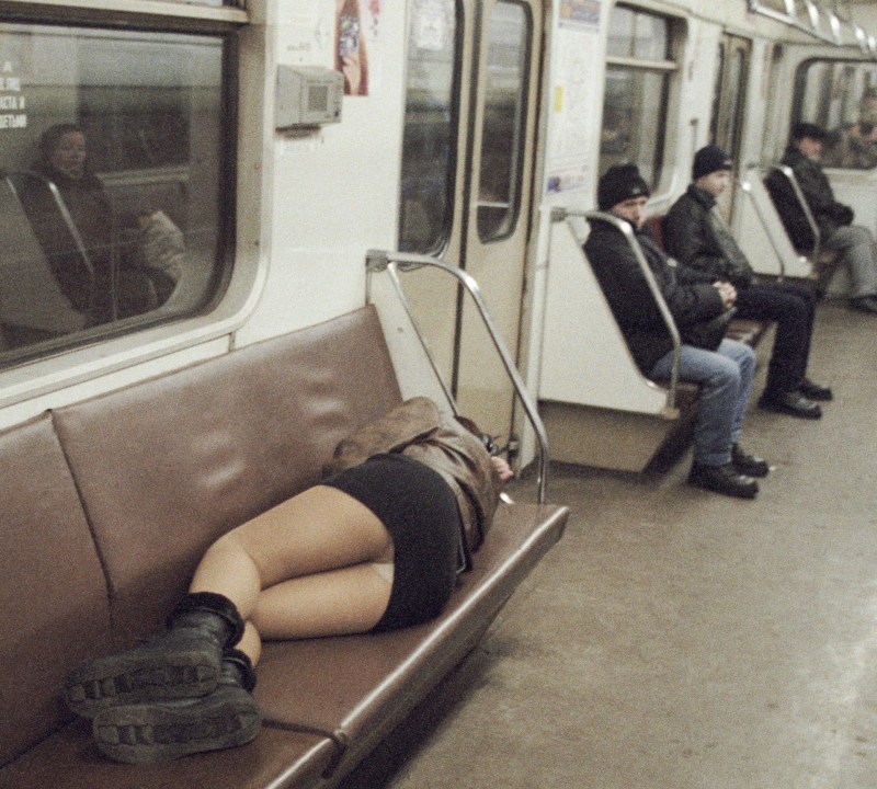 The girl fell asleep in the subway