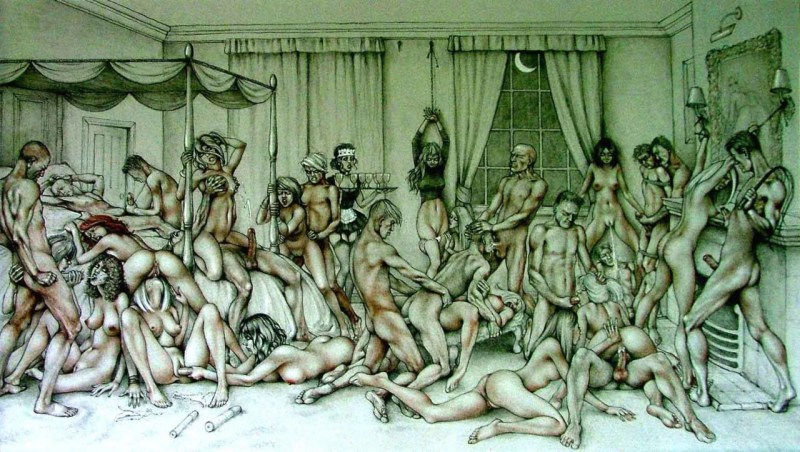 Erotic illustrations of orgies