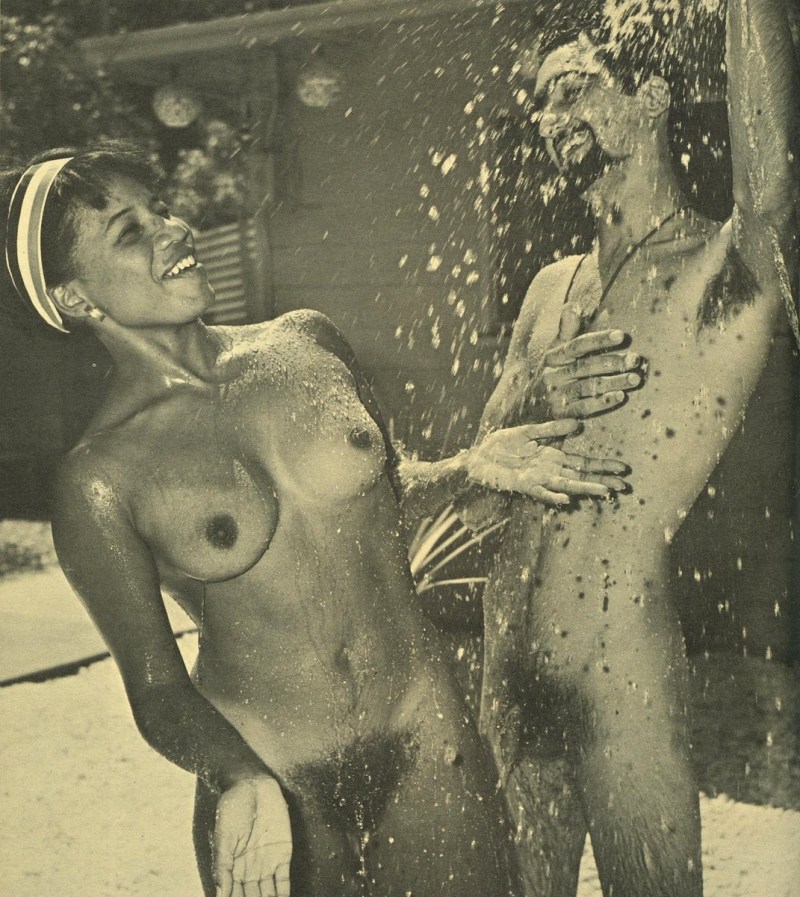 Naked women in a retro bathhouse