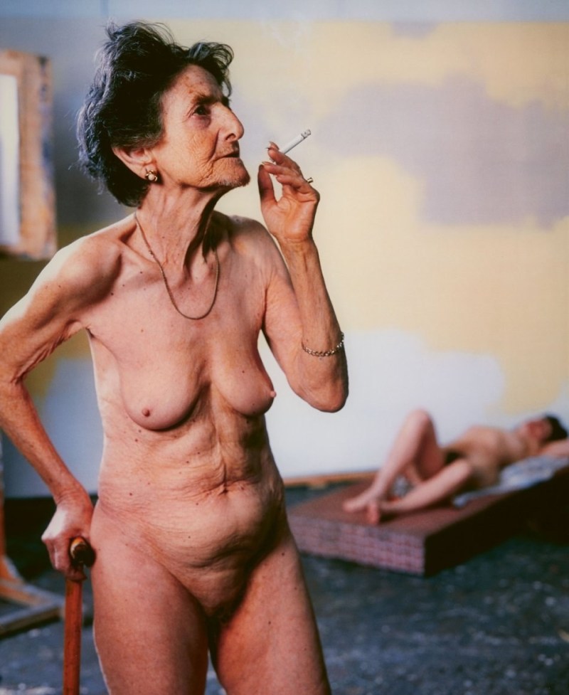 Naked elderly model