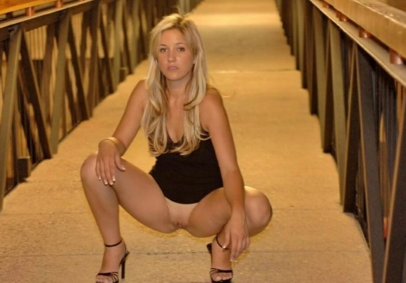 Blonde squeeze without panties