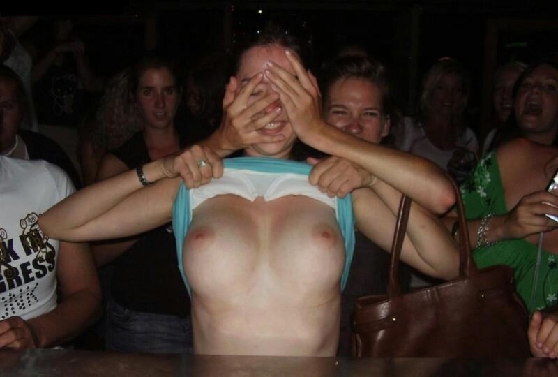 Girls show boobs in public places