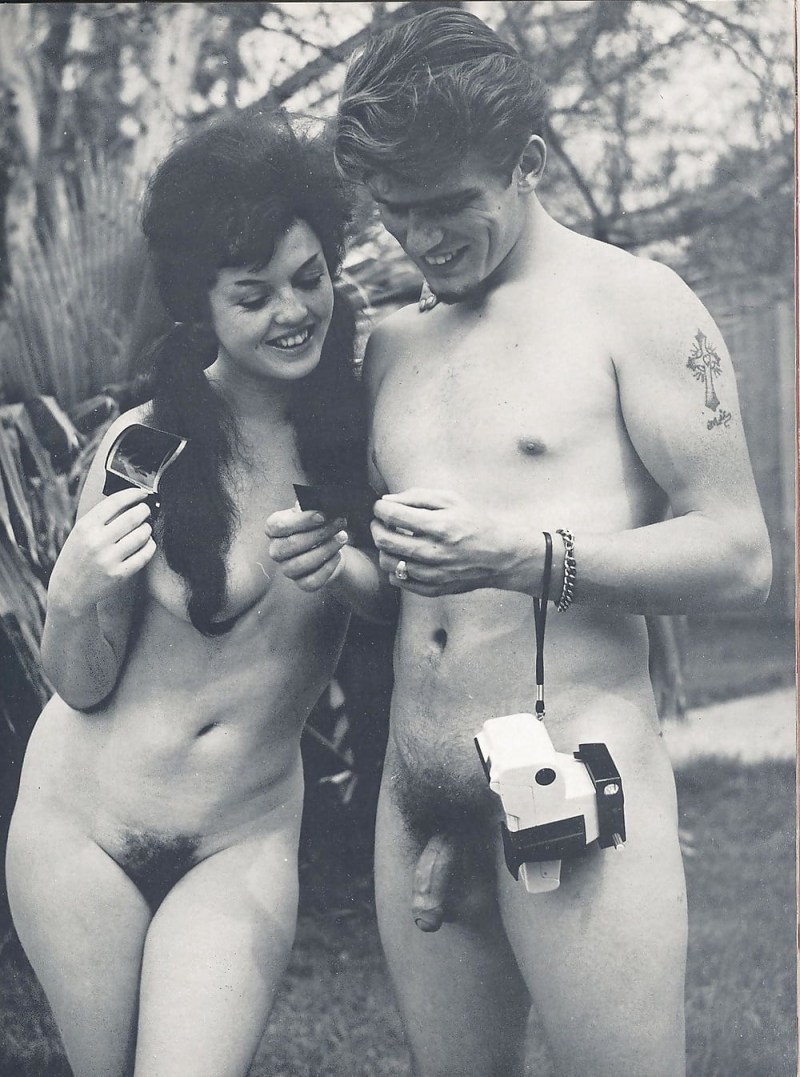 Retro nudist with men