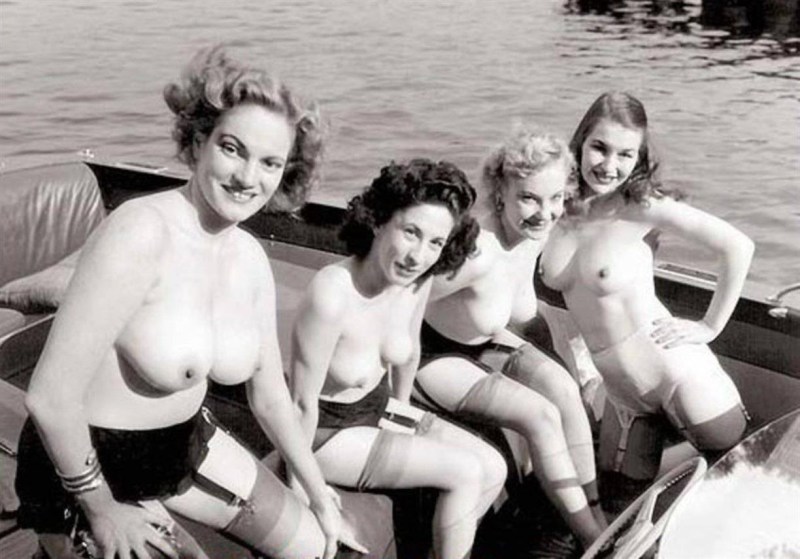 Naked women retro in swimsuits