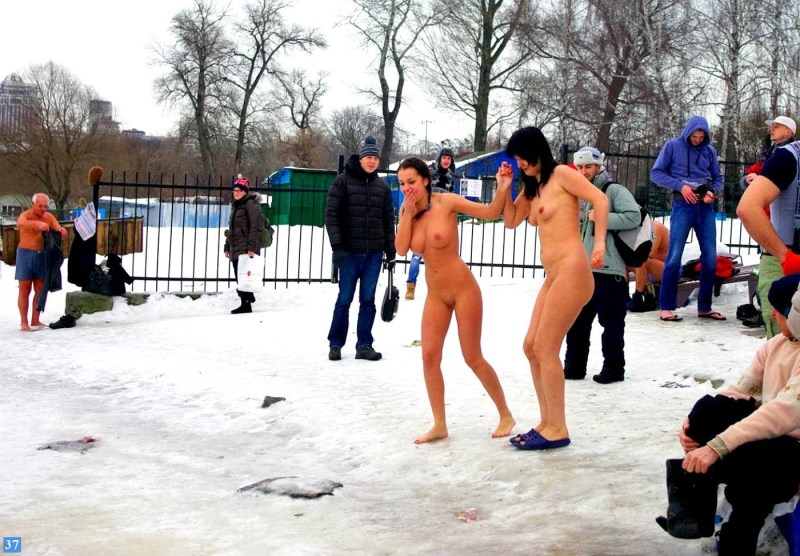 Naked girls on baptismal bathing