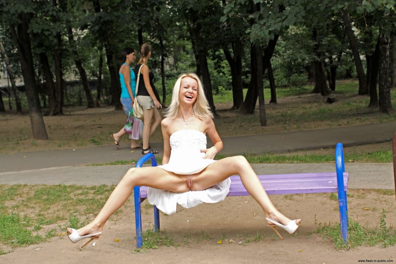 Young girl without panties in crowded places