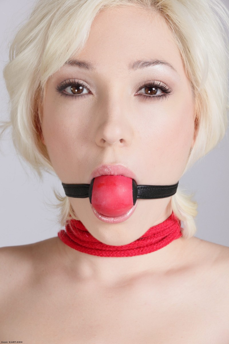 Naked blonde gag in the mouth