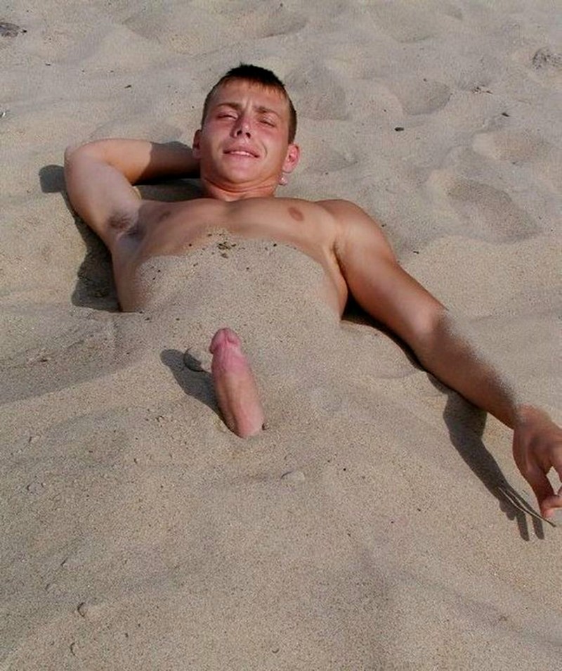 Boy on the beach with a big dick