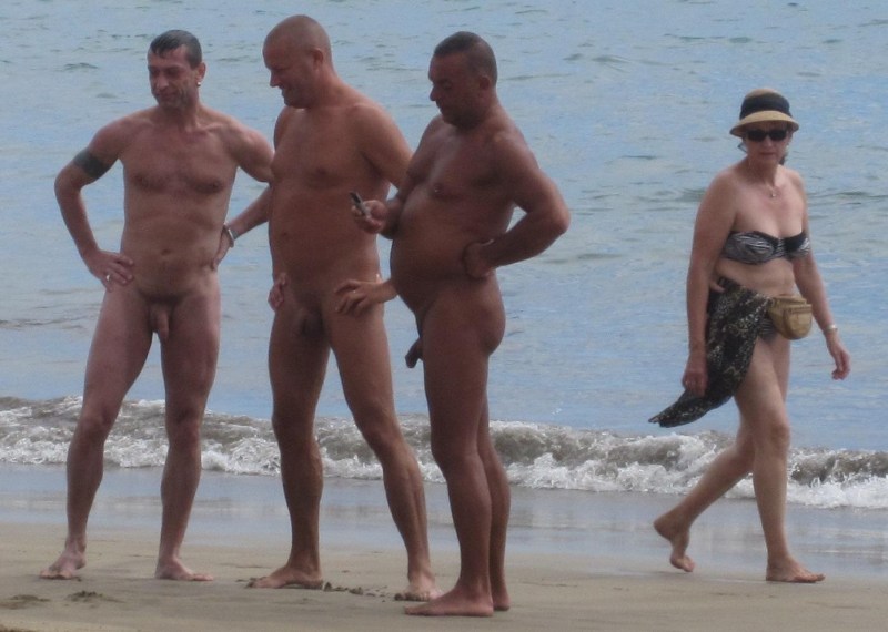 Exhibitionism of men on the beach