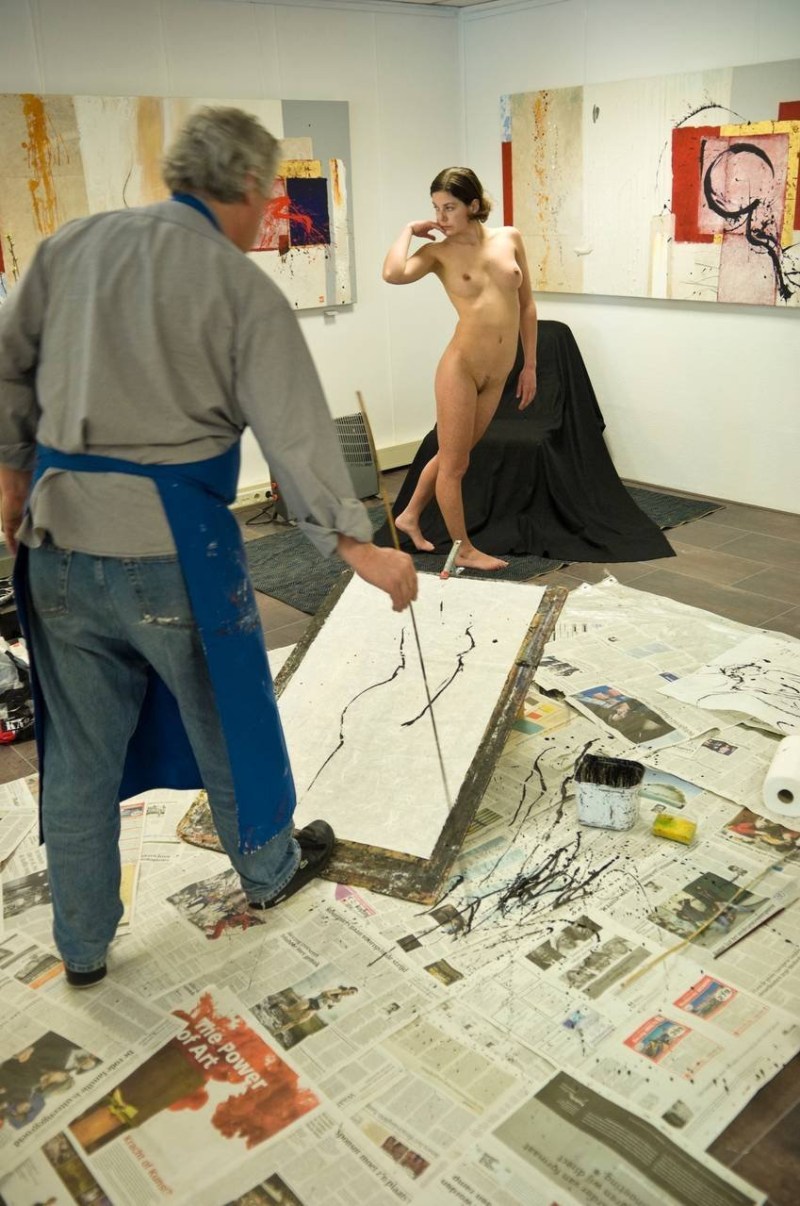 Naked model in an art workshop
