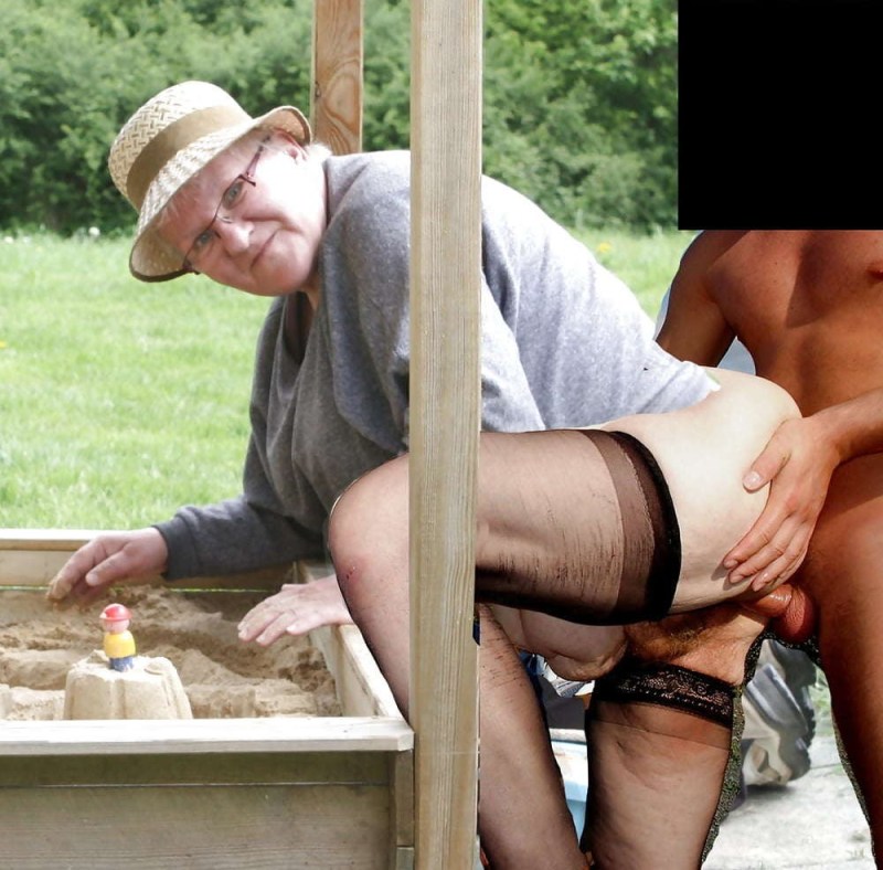 Naked old women in a public place