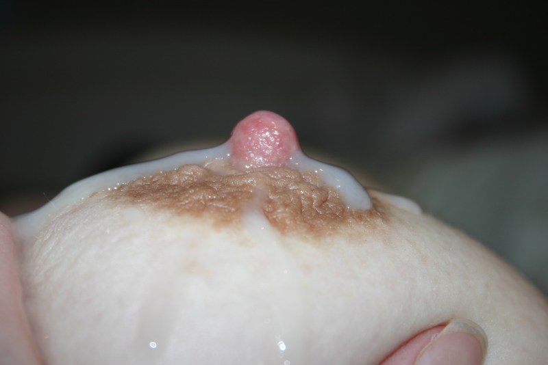 Cum on a nipple close -up