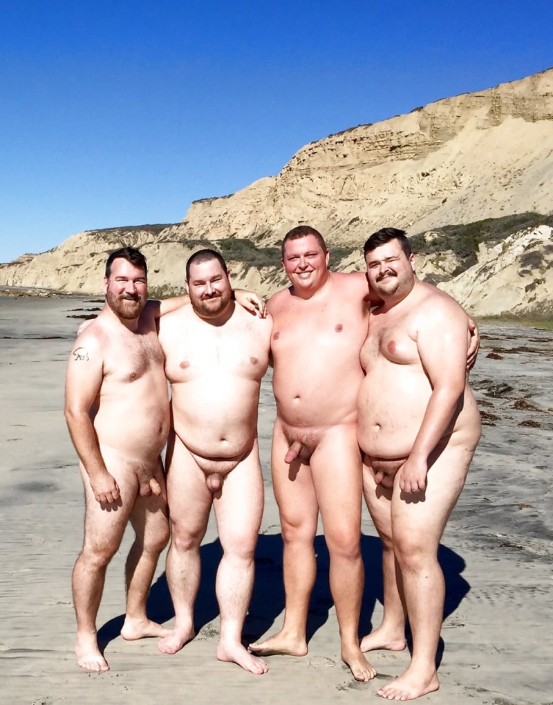 Naked fat men on the beach