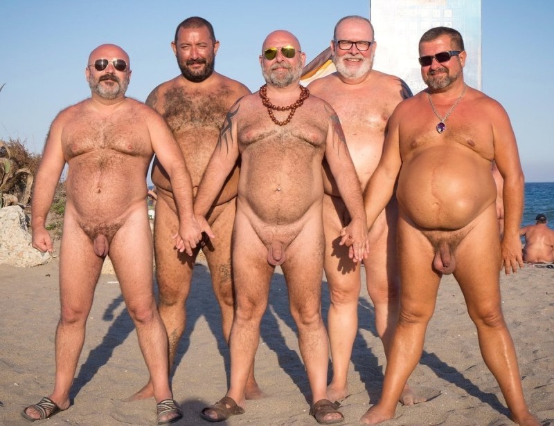 A lot of naked men on the beach