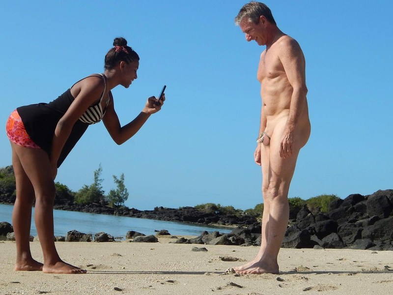 Man exhibitionist on the beach