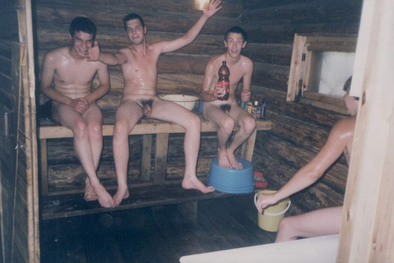 Naked men in a public bath